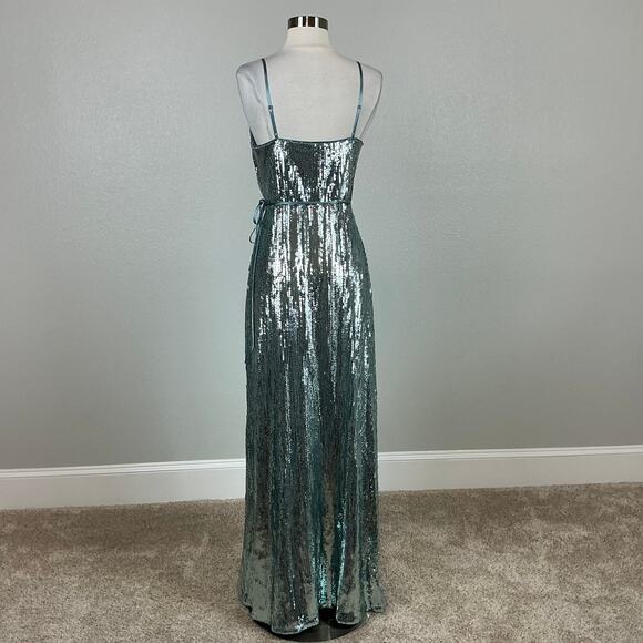 Aidan Mattox Sequined Wrap Evening Gown Size 6 Sleeveless V-Neck Formal Dress - Picture 6 of 14